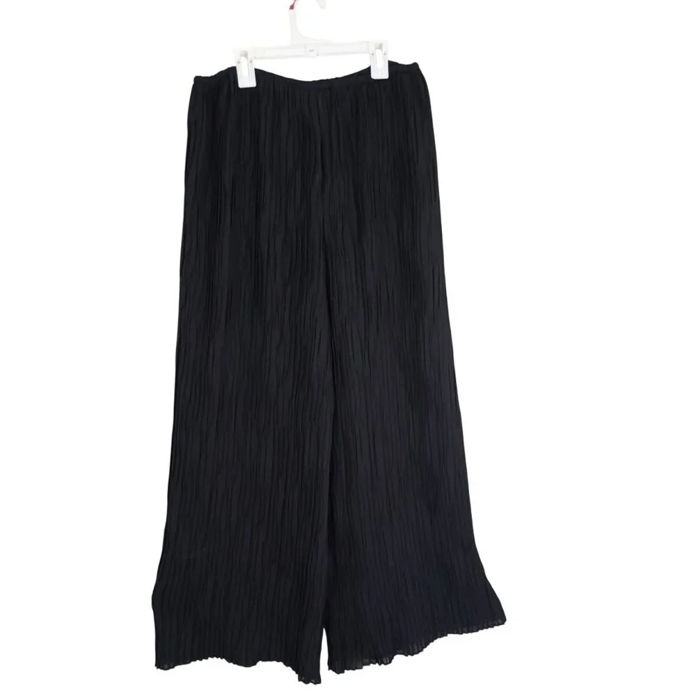 C'est Duo By Casablanca Black Crinkle Wide-Leg Pants With Drawstring Waist Sz S - Picture 9 of 13